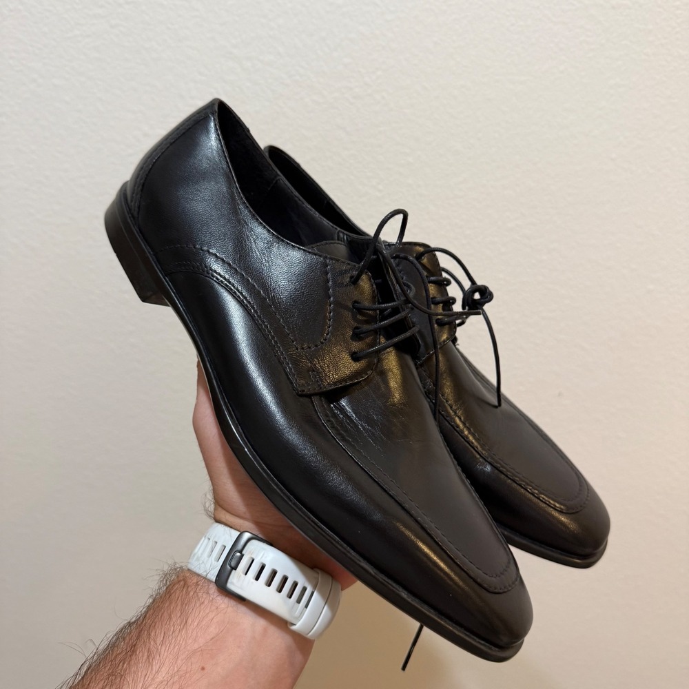 Bruno Magli Mianato Black Leather Apron Toe Lace Up Dress Shoes Mens 8.5 M Italy